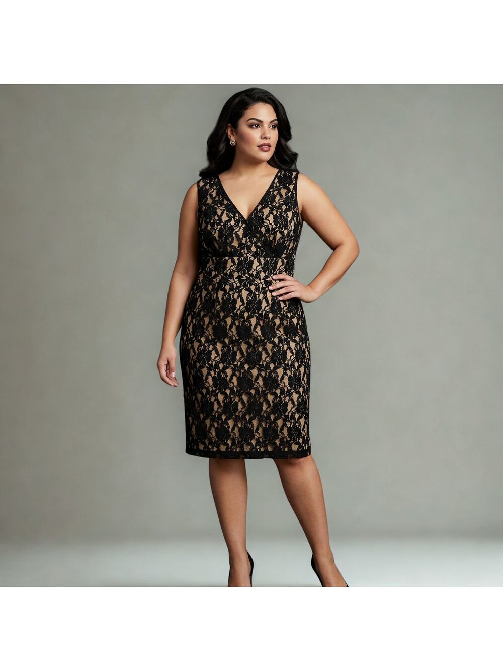 Newport News Black Lace Wiggle Dress Sz 18 90s Y2K Vintage Coquette Vampy Goth